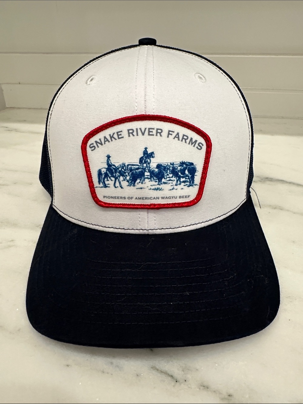 Snake River Farms Two-Tone Patch Trucker Hat - White & Black.  Like new